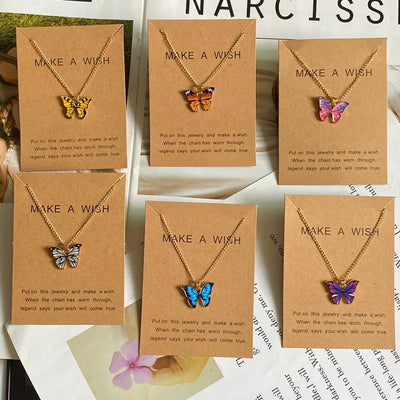 Fashion Romantic Butterfly Necklace for Women Girl Blue White Orange Color Animial Design Choker Neck