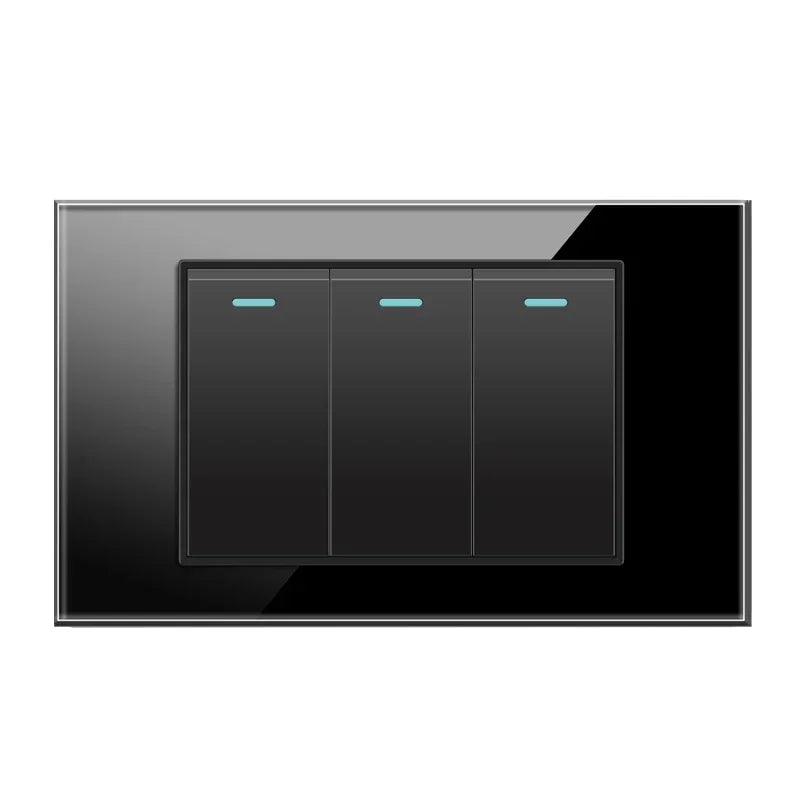 Shawader Electric Power Wall Switch Brazil US Mexico Glass Panel 118 Jack Three Position Outlet Home Office Kitchen 1/2/3/4Gang