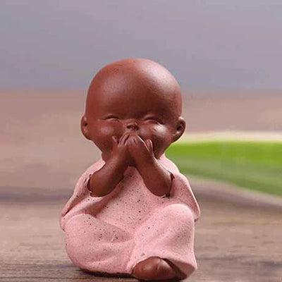 1PC Ceramic & Enamel Small Buddha Statue Monk Purple Clay Tea Pet Figurine Crafts Decorative Ornaments