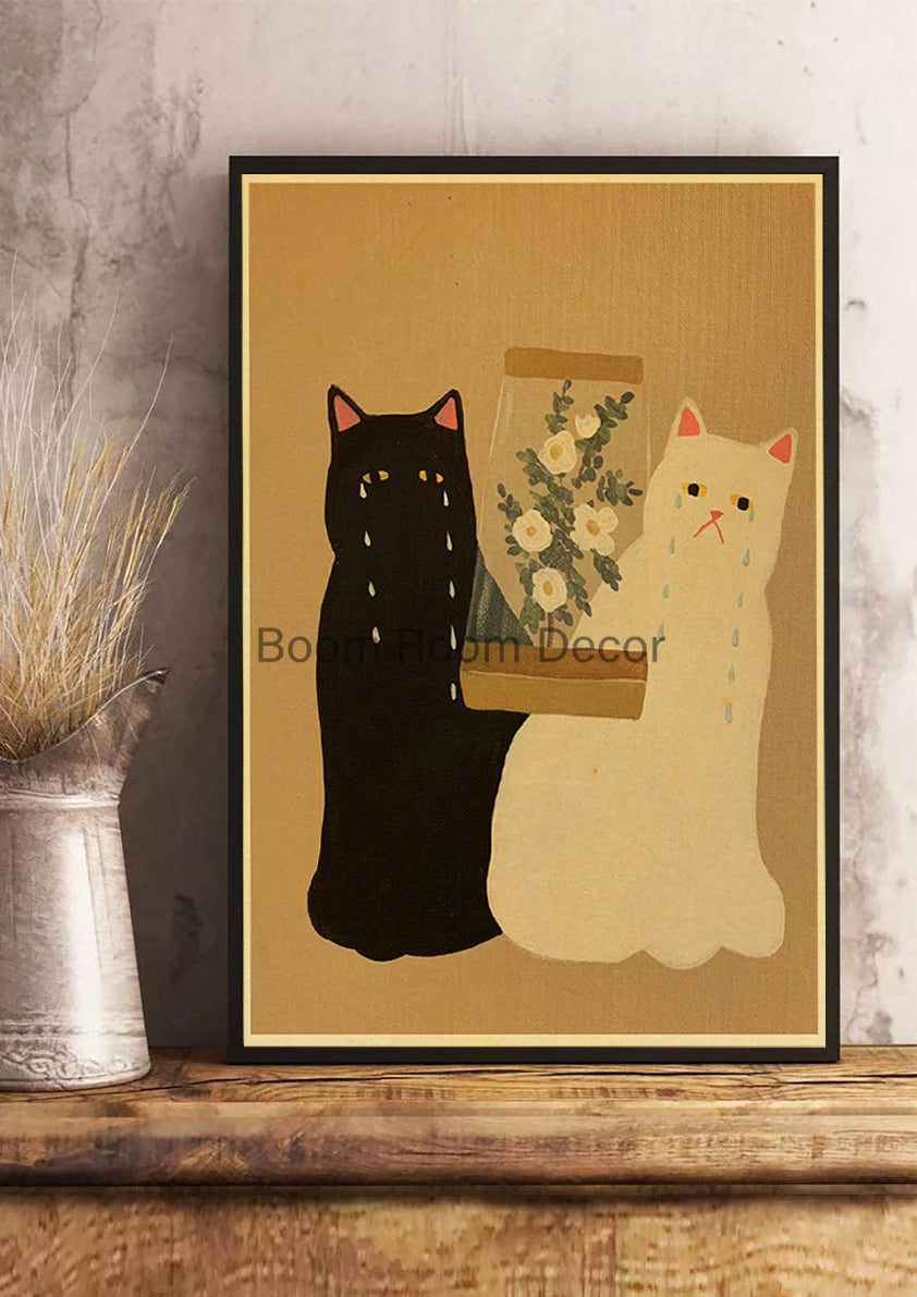 Fun And Cute Lover Cat Paper Poster Graffiti Picture Retro Personality Paper Wall Sticker Retro Bar Cafe Home Room Gift Decor