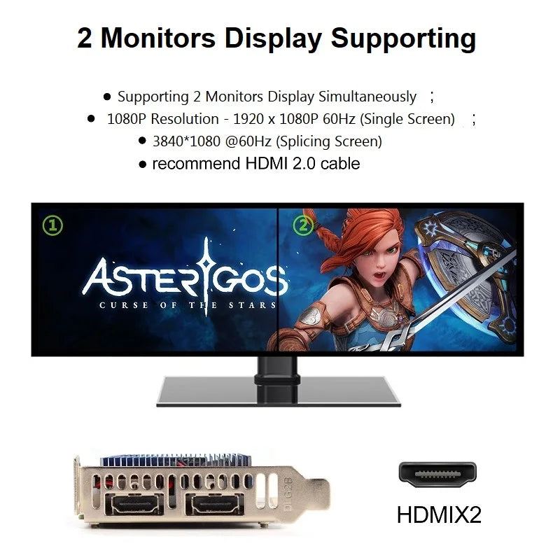 SONGREY GT730 4GB DDR3 2HDMI Graphics Card 2 Monitor Display  PCI-E2.0 16X ,Computer GPU, Low Profile GPU, 2Year Warranty