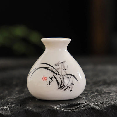 Retro White Chinese Style Mini Ceramic Vase Niche Home Dry Ice Kettle Ornament DIY Decoration Miniatures Flower Vase Crafts Gift