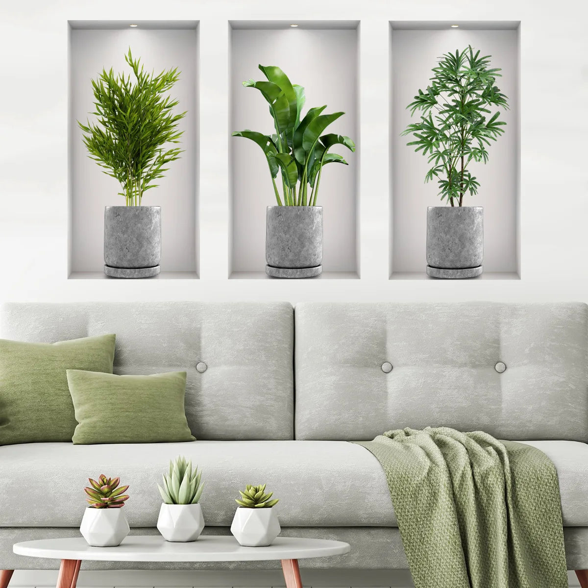 3Pcs/Set Fake Green Plants Potted Plant 3D Wall Stickers Living Room Study Office Waterproof Vinyl Decor Self Adhesive Decals