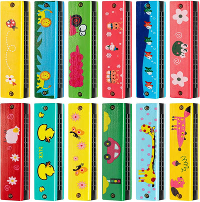 2pcs Wooden Harmonica Toy 16 Holes Cartoon Musical Instrument Toy Gift for Kids Birthday Toddler Party Favor Children Goodie Bag
