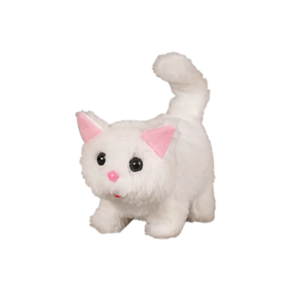 Cute Interactive Cat Plush Toy Electronic Stuffed Doll Toy Walking Tail Wagging Head Shaking for Boys Girl Birthday Holiday Gift