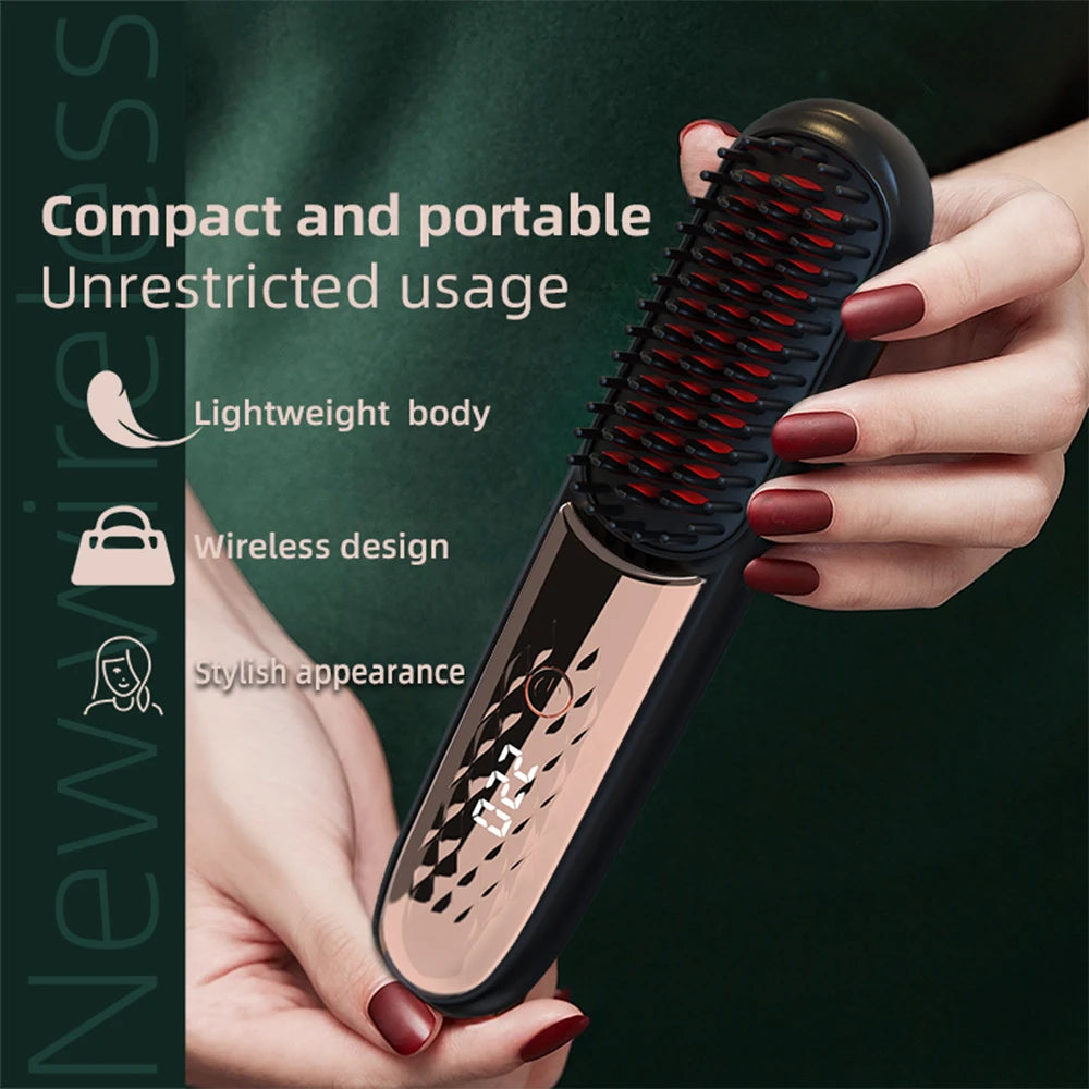 Cordless Hair Brush Straightener Electric Hot Heating Brush Negative Ion Hair Straightening Styling Comb Smoothing Nourish Hair