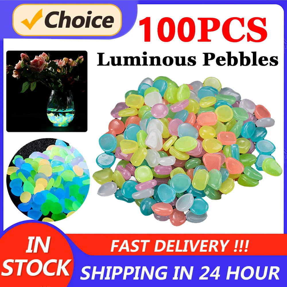 100PCS Solar Luminous Stone Fish Tank Pebble Multifunction Glow In The Dark Pebble Glowing Stone Rock Reusable Garden Decoration