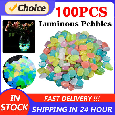 100PCS Solar Luminous Stone Fish Tank Pebble Multifunction Glow In The Dark Pebble Glowing Stone Rock Reusable Garden Decoration