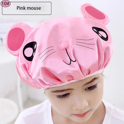 Children's Cartoon Shower Cap Double-layer Waterproof Material Cute Frog Print Satin Washing Cap Bath Cap Head Cover Shower Cap