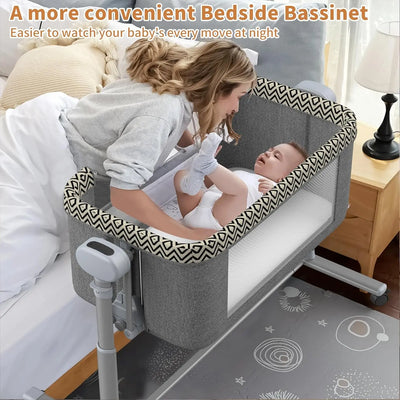 AUTOMATIC PORTABLE BASSINET BEDSIDE SLEEPER WITH 3-SPEED SWING & WHEELS – NEWBORN BABY CRIB IN BED