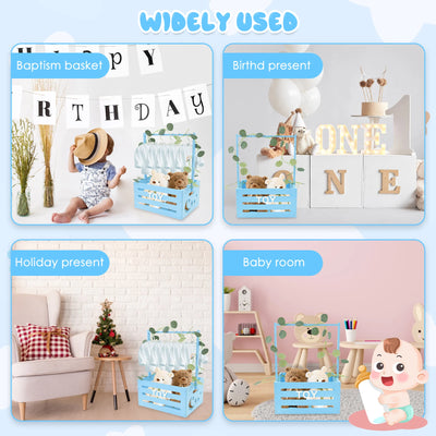 Wood Baby Shower Crate Closet Large Capacity Easy to Install Shower Party Basket with Handle Smooth Baby Clothes Rack for Babies