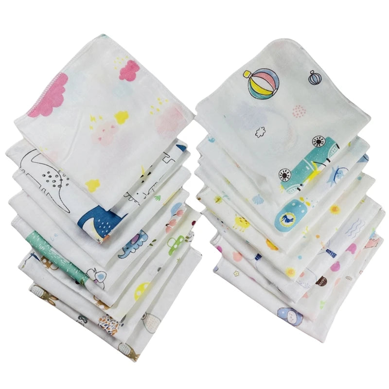 10pcs Pack 31*31cm 100% Cotton Gauze Newborn Baby Infant Cartoon Face Hand Bathing Towel Bibs Feeding Square Towels Handkerchief