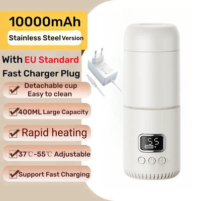 Portable Bottle Warmer For Baby Milk Travel Fast Heating &Charging 10000/18000mAh Battery Thermostat Electric Baby Bottle Heater