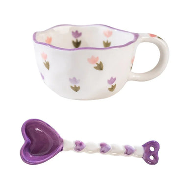 Ceramic Mug with Rabbit Handle Spoon Hand-shaped Irregular Coffee Milk Tea Cup Breakfast Oatmeal Cup Drinkware Kitchen Cup