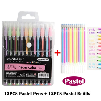 12/24Pcs Metallic Glitter Colors Gel Pens For School Office Adult Coloring Book Journals Drawing Art Markers Promotion Pen