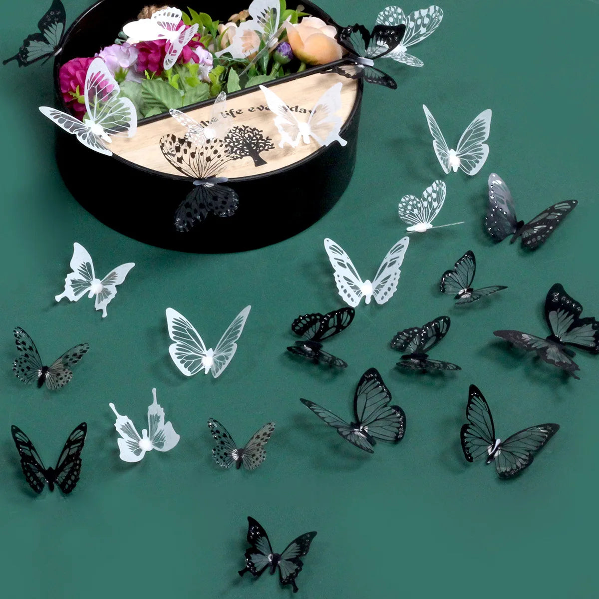 18pcs/lot Black Crystal Butterflies 3d Wall Sticker Beautiful Butterfly Living Room for Kids Room Wall Decals Home Decoration