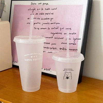 Water Bottle for Coffee Juice Milk Tea Plastic Cold Cups with Lid Straw Portable Reusable Drinking Tools Drinkware