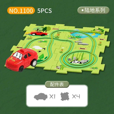 Kids puzzle rail car DIY assembly electric trolley automatic rail city scene building puzzle toys