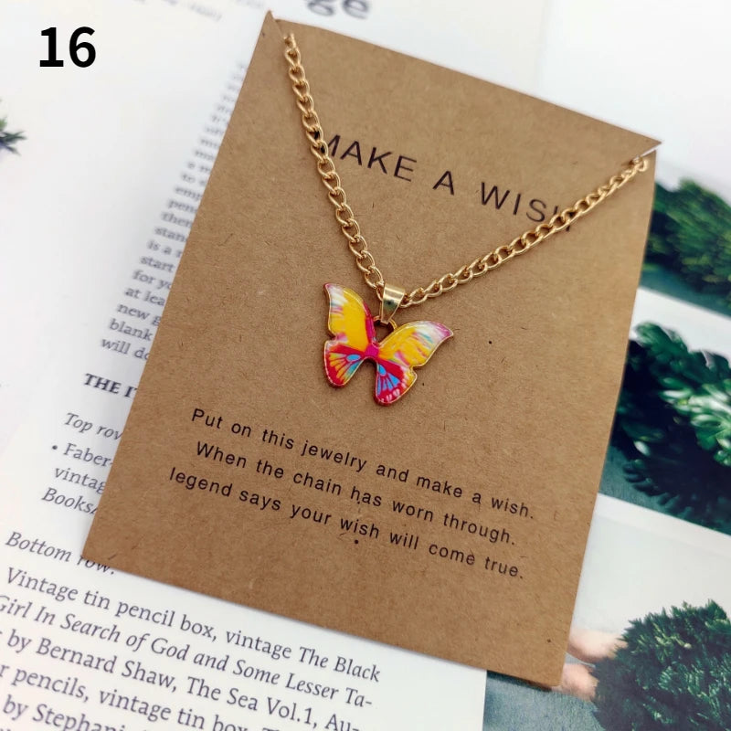 Fashion Butterfly Pendant Necklaces for Women Sweet Simple Multicolor Insect Clavicle Chain Necklace Party Jewelry Accessories