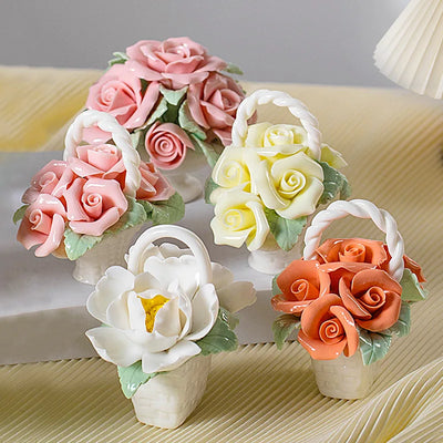Ceramic Simulation Flower Basket Ornaments Handmade Mini Flower Basket Creative Coffee Table Living Room Table Decorations