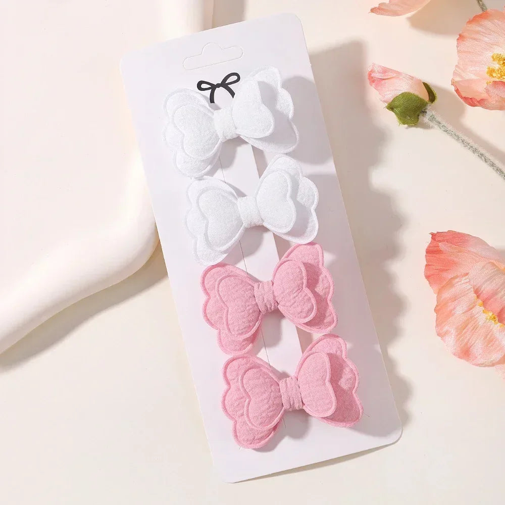 4Pcs/set Butterfly Hair Clip Set for Girls Double Layered Bow Cute Bangs Hair Pin Cotton Safe Kids Baby Hair Accessories Set