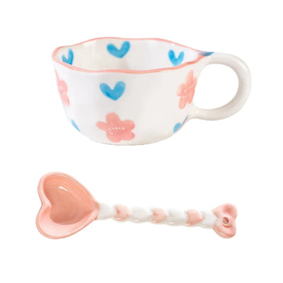 Ceramic Mug with Rabbit Handle Spoon Hand-shaped Irregular Coffee Milk Tea Cup Breakfast Oatmeal Cup Drinkware Kitchen Cup