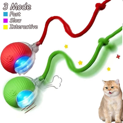 2Pcs cat Interactive Ball Toys Automatic Rolling Ball Faux Tail Rechargeable Smart Pet Electric Toy Cat Training Imitate Mouse