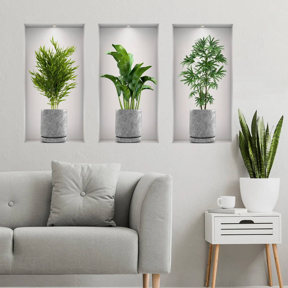 3Pcs/Set Fake Green Plants Potted Plant 3D Wall Stickers Living Room Study Office Waterproof Vinyl Decor Self Adhesive Decals