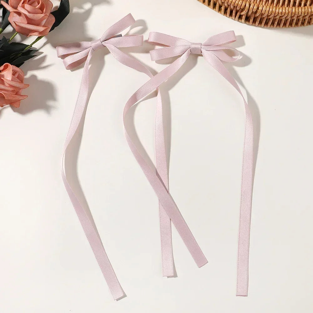 2pcs 2025 New Cute Ribbon Bow Headband Long Tassel Hair Clip Women's Hair Accessories Girls Party Headwear Side Clips Wholesale