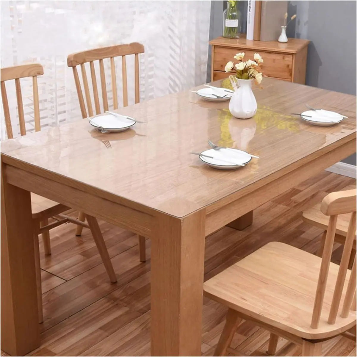 Soft Glass Tablecloth Transparent PVC Table Cloth Waterproof Oil Proof Kitchen Dining Rectangular Table Cover Matte Clear