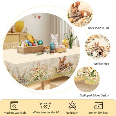 Happy Easter-Themed Waterproof Tablecloth Easter Decorations Spring Bunny Eggs Flowers Farm Truck Table Cloth Dining Table Decor