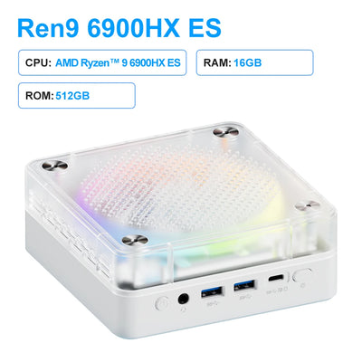 Genmachine New R9 6900HX ES Mini PC Windows 11 Ryzen WiFi 6 Gaming PC Supprot DDR5 4800MHz Ram Display Diy Gaming Computer