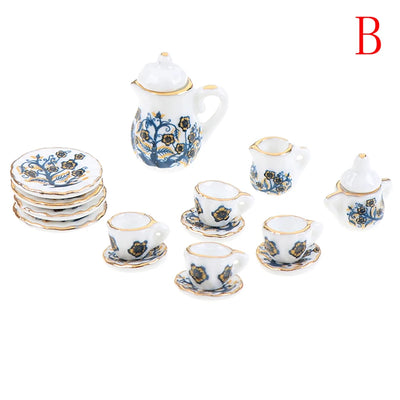 9type 1Set 1/12 Dollhouse Miniature Accessories Mini Ceramic Tea Set Simulation Kettle Plate Cup Model Toy Doll House Decoration