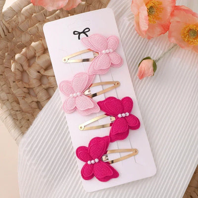 4Pcs/set Butterfly Hair Clip Set for Girls Double Layered Bow Cute Bangs Hair Pin Cotton Safe Kids Baby Hair Accessories Set