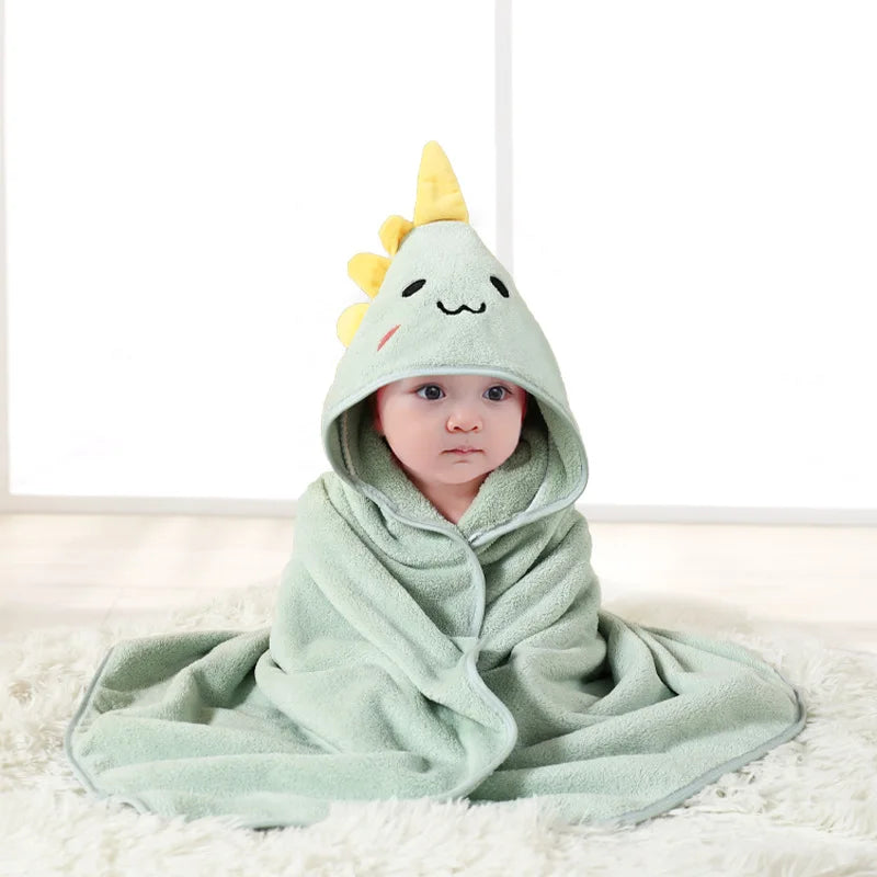 Newborn Baby Hooded Cloak Bath Towel Blanket Cartoon Solid Color Coral Velvet 0-4 Years