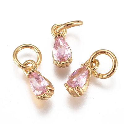20pcs Small Brass Cubic Zirconia Charms with Jump Ring Real 18K Gold Plated Faceted Teardrop Pendants for Jewelry Making 8x3x3mm