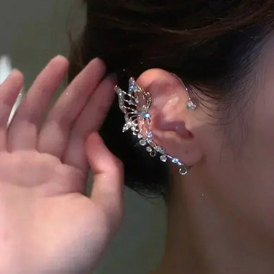 Sparkle Zircon Butterfly Earrings Without Piercing for Women Silver Color Elf Earrings Ear Cuffs Party Wedding Korean Jewelry