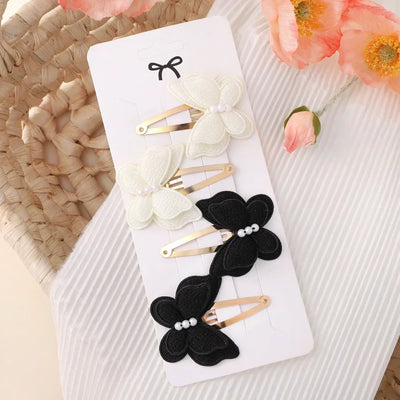 4Pcs/set Butterfly Hair Clip Set for Girls Double Layered Bow Cute Bangs Hair Pin Cotton Safe Kids Baby Hair Accessories Set