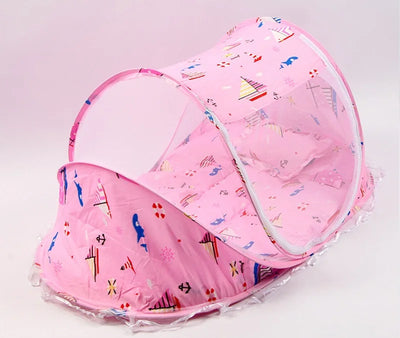 BABY MOSQUITO NETTING FOLDING CRIB BEDDING WITH MATTRESS & PILLOW, TRAVEL BED SUPPLIES FOR BABY (0-3 YEARS OLD)