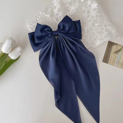 2023 New Women Large Bow Hairpin Summer Chiffon Big Bowknot Stain Bow Barrettes Women Solid Color Ponytail Clip Hair Accessories