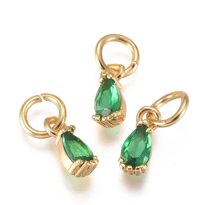 20pcs Small Brass Cubic Zirconia Charms with Jump Ring Real 18K Gold Plated Faceted Teardrop Pendants for Jewelry Making 8x3x3mm