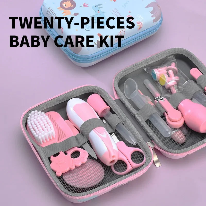 8/20pcs Baby Care EVA Bag Eight-piece Set Baby Nasal Aspirator Nail Scissors Cartoon Set Daily Cleaning Supplies Care Bag