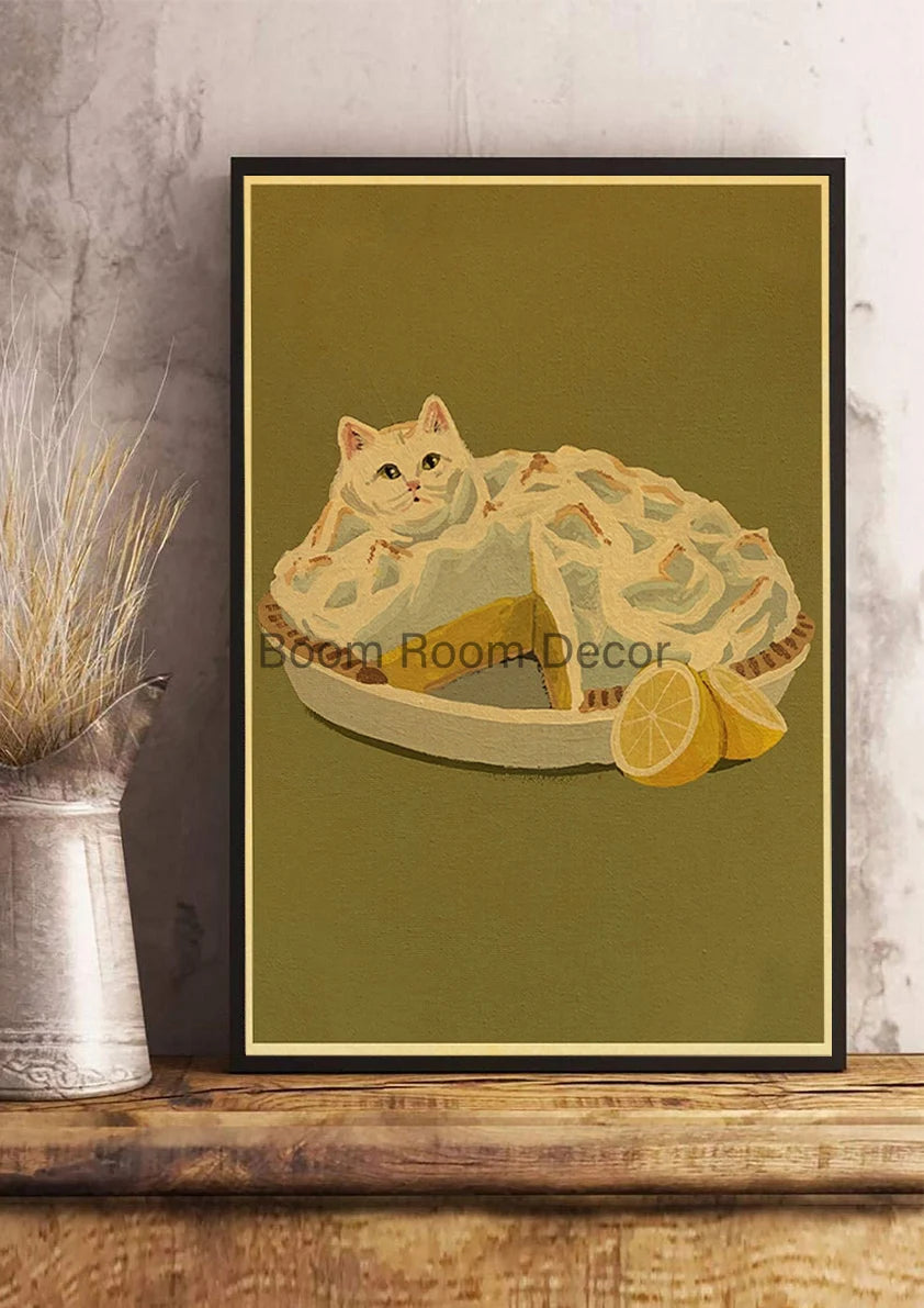 Fun And Cute Lover Cat Paper Poster Graffiti Picture Retro Personality Paper Wall Sticker Retro Bar Cafe Home Room Gift Decor