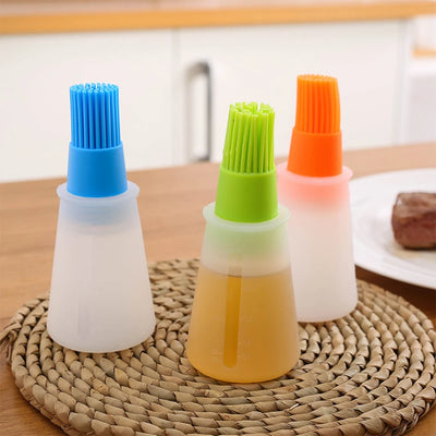 Silicone Oiler with Brush Seasoning Seasoning Sauce Brush with Scale oil Bottle BBQ Kitchenware Gadgets Grilling Frying Tools