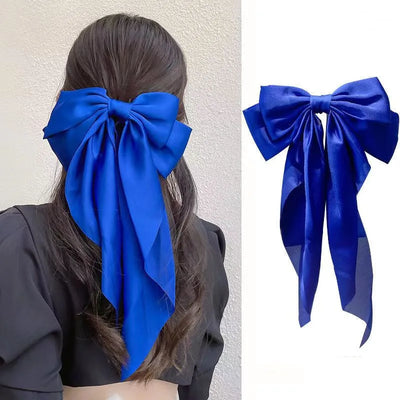 2023 New Women Large Bow Hairpin Summer Chiffon Big Bowknot Stain Bow Barrettes Women Solid Color Ponytail Clip Hair Accessories