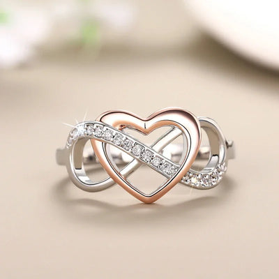 Huitan Unique Infinity Sign and Heart Designed Rings for Women Trendy Love Shiny Finger Accessory Chic Two-tone Wedding Jewelry
