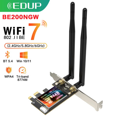 EDUP   BE200 8774Mbps High Speed 2.4GHz/5GHz/6GHz WiFi 7 Network Card Bluetooth 5.4 PCI-E Wireless Adapter Stable Transmission