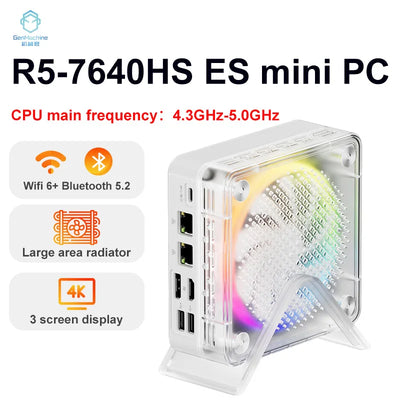 Genmachine 7640HS ES Mini PC Windows 11 Ryzen WiFi 6 Gaming PC 6Cores 12Threads CPU Supprot DDR5 4800MHz Diy Gaming Computer