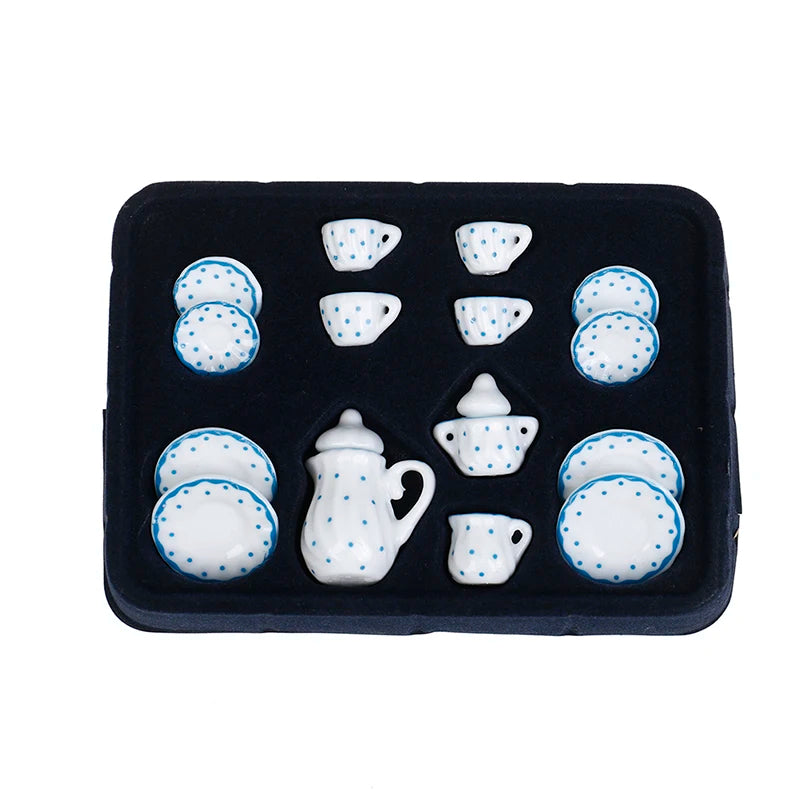 9type 1Set 1/12 Dollhouse Miniature Accessories Mini Ceramic Tea Set Simulation Kettle Plate Cup Model Toy Doll House Decoration