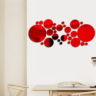 32Pcs Modern 3D Mirror Wall Sticker Circle Silver Mirror Decals Self-Adhesive Art Ornaments Home Background Decoration